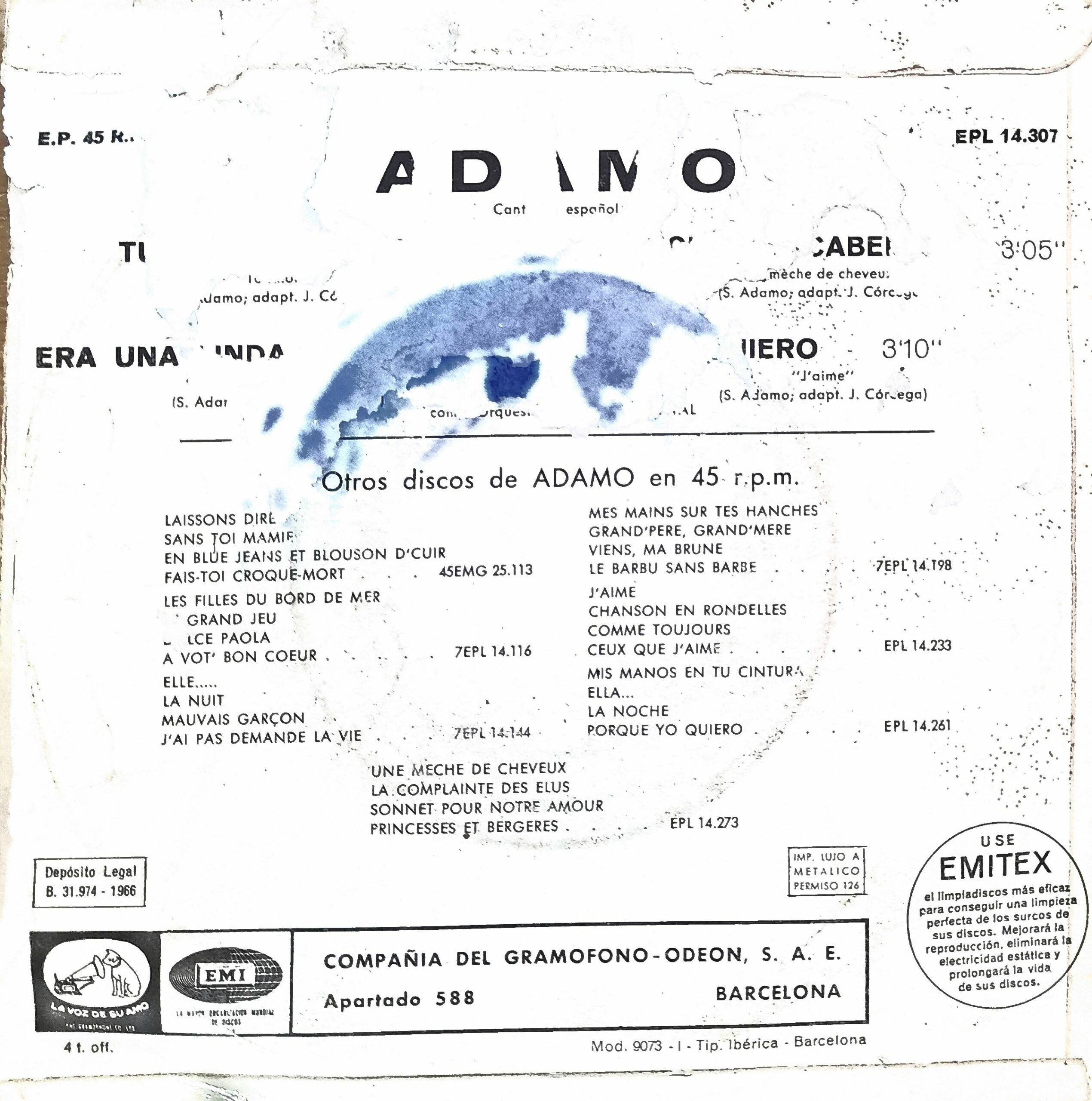 Salvatore Adamo, “Tu Nombre". 7" EP - Imagen 2