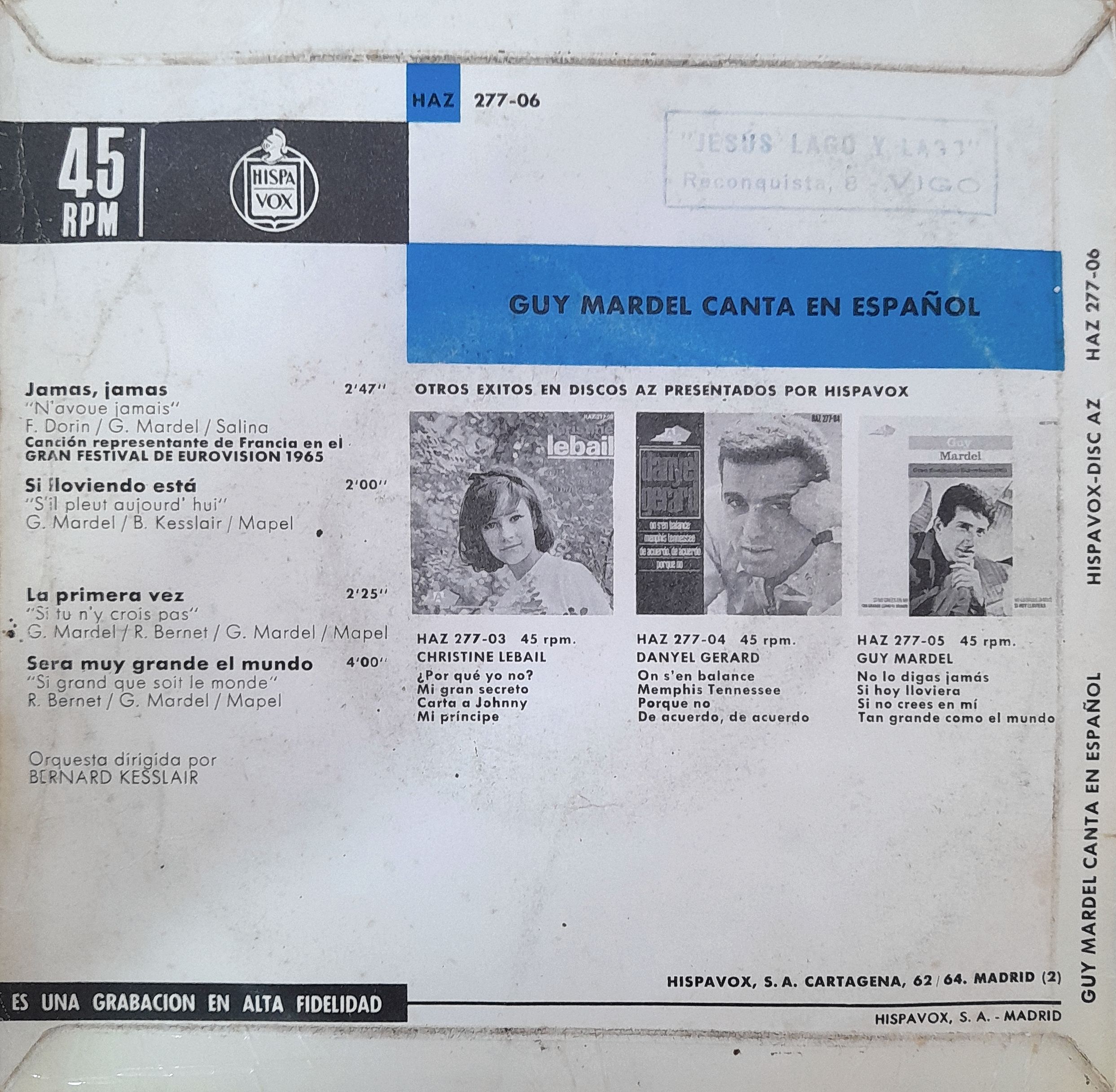 Guy Mardel, Canta En Español. 7" EP - Imagen 2