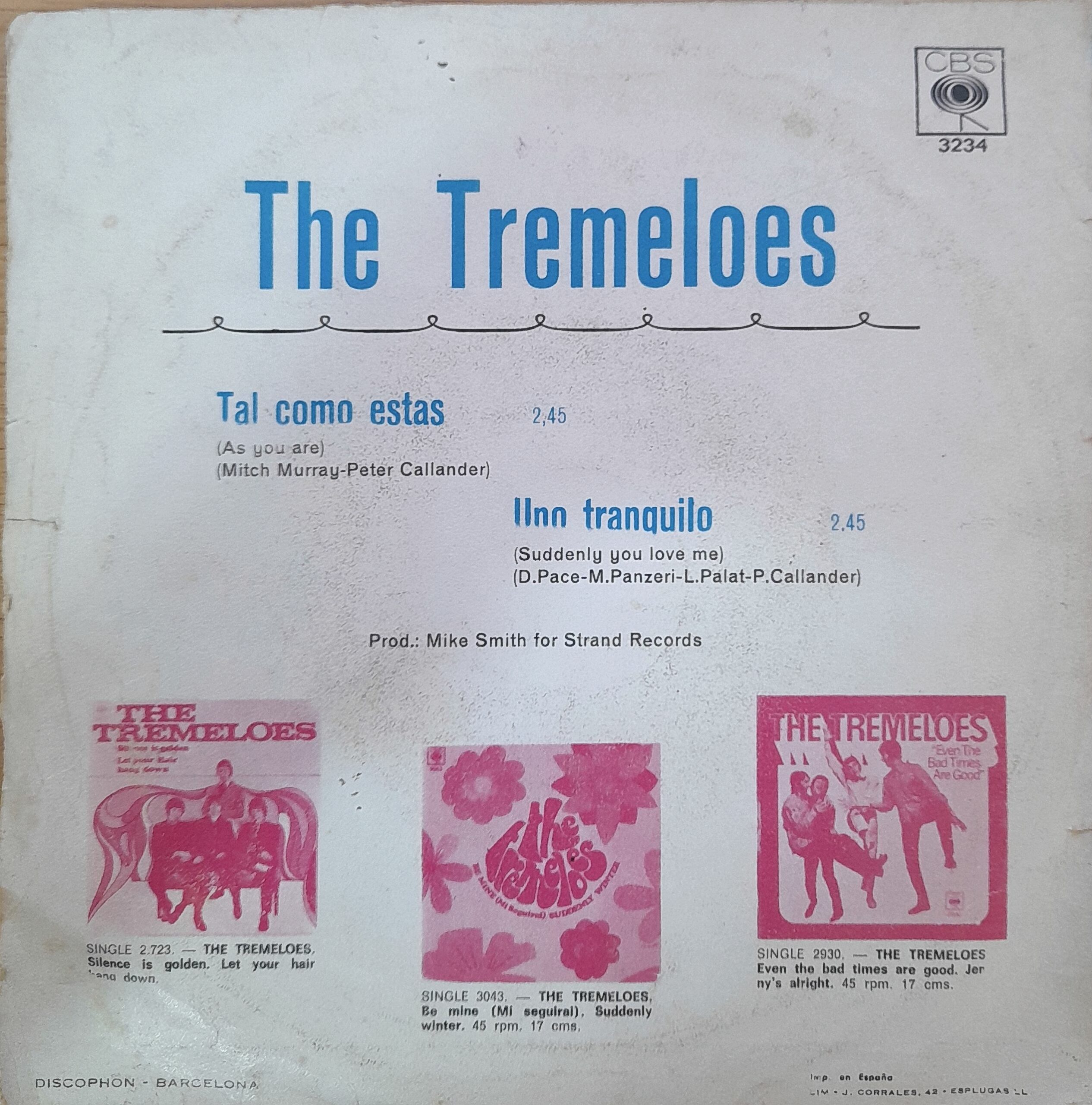 The Tremeloes - Suddenly You Love Me (7" EP) - Imagen 3
