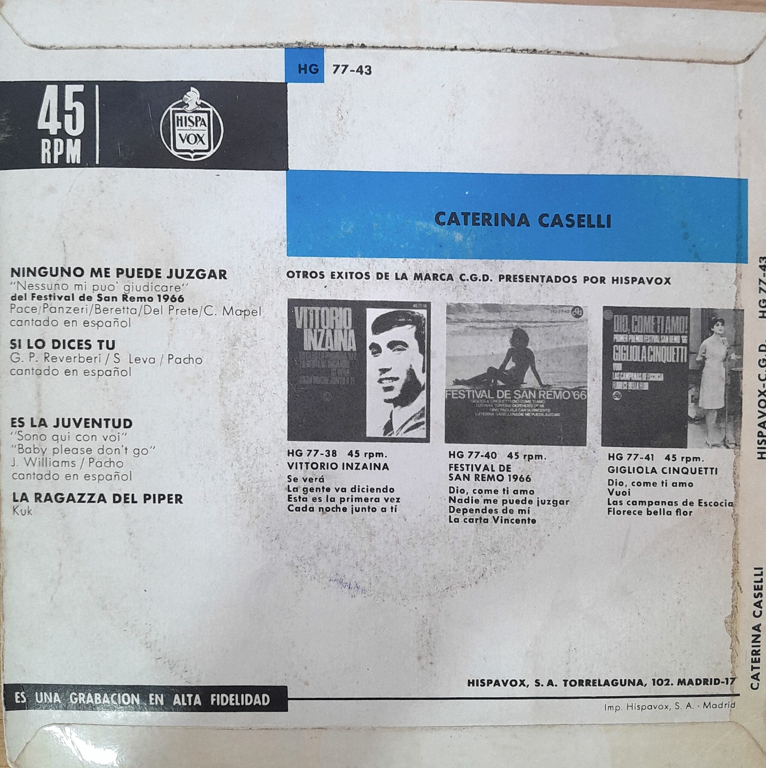 Caterina Caselli -"Canta en Español" (7" EP) - Imagen 3