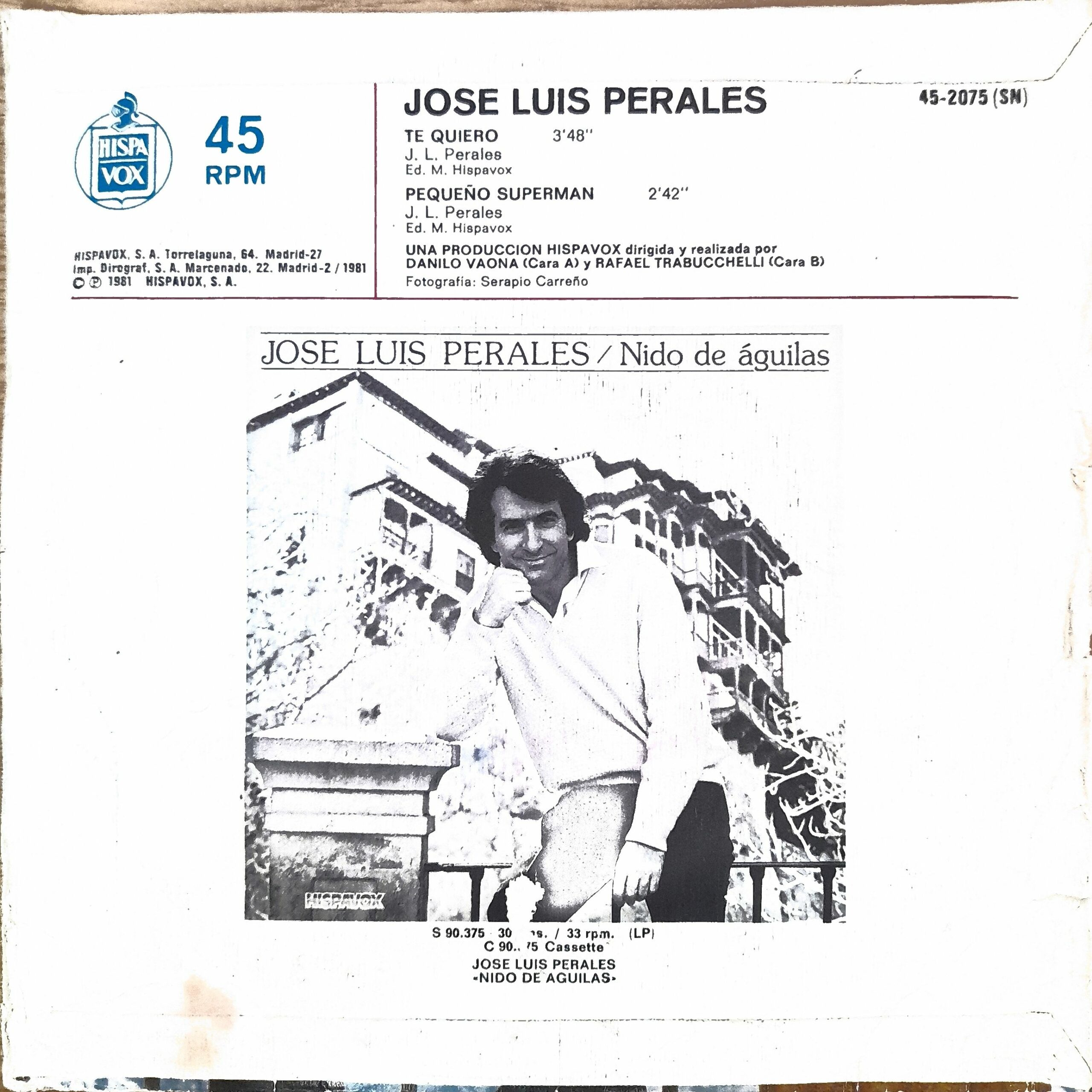 José Luis Perales, “Te Quiero / Pequeño Superman”. 7" EP - Imagen 2
