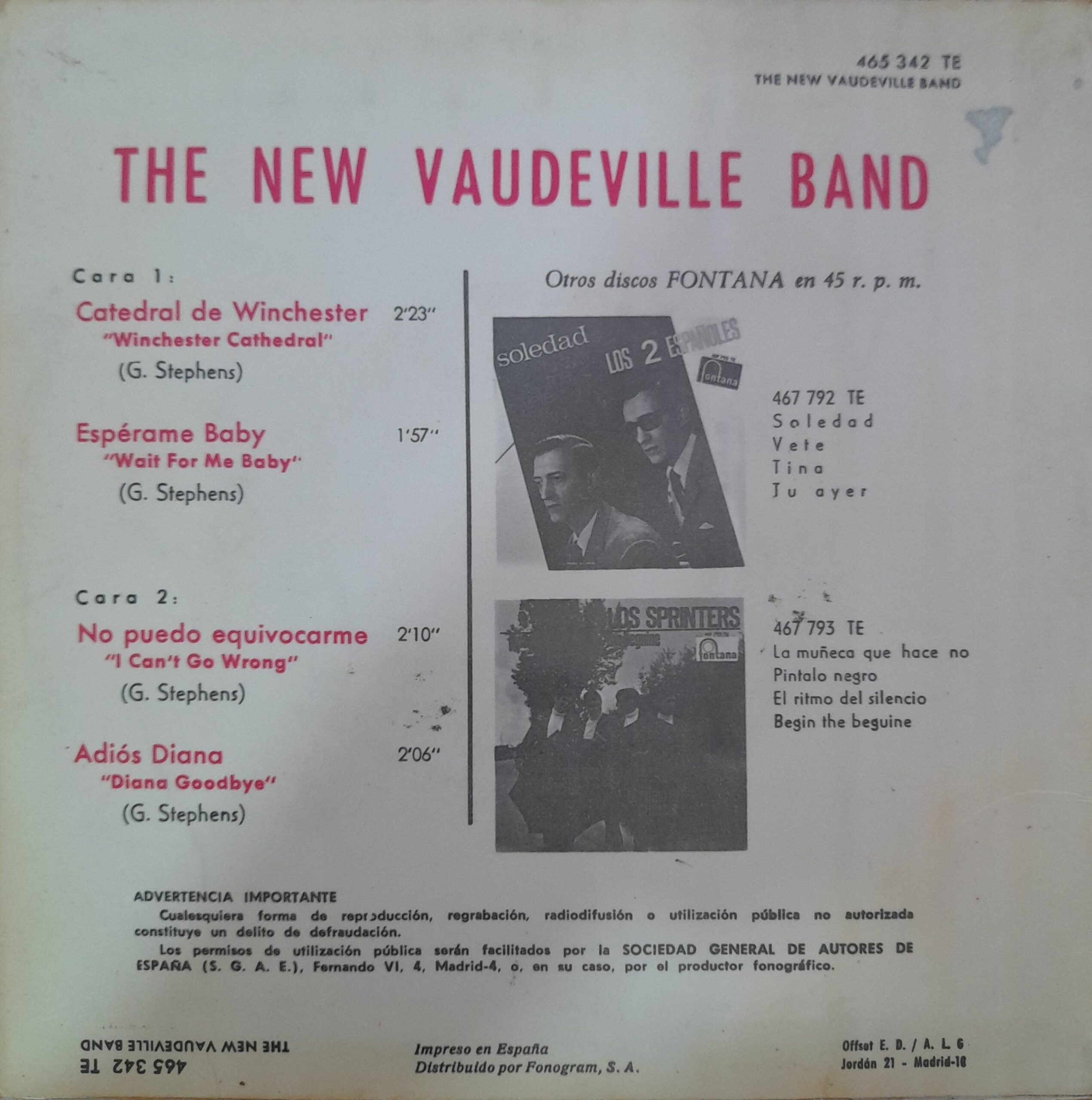 The New Vaudeville Band, “Winchester Cathedral”. 7" EP - Imagen 2