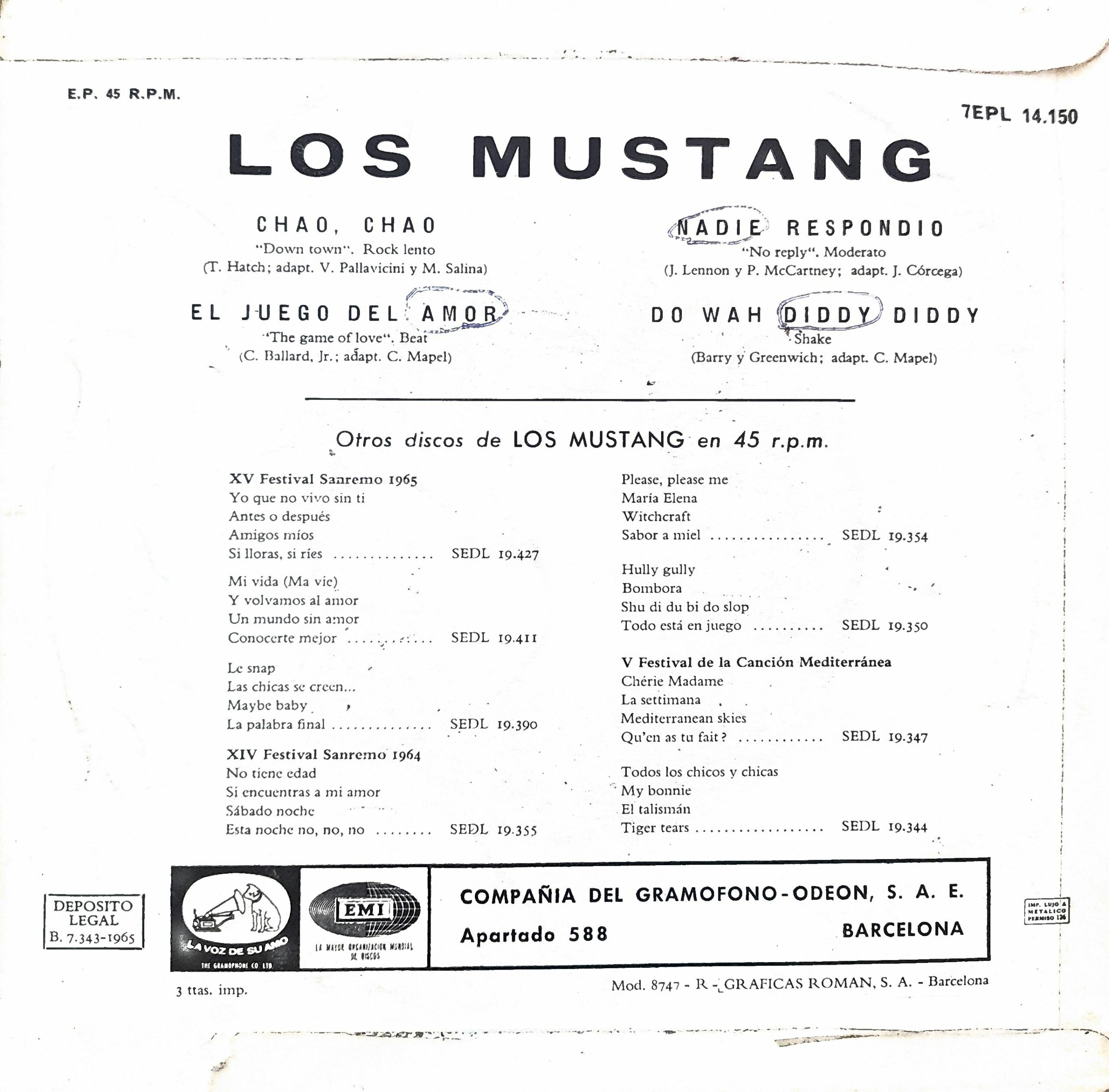 Los Mustang, «Chao, Chao». 7" EP - Imagen 2