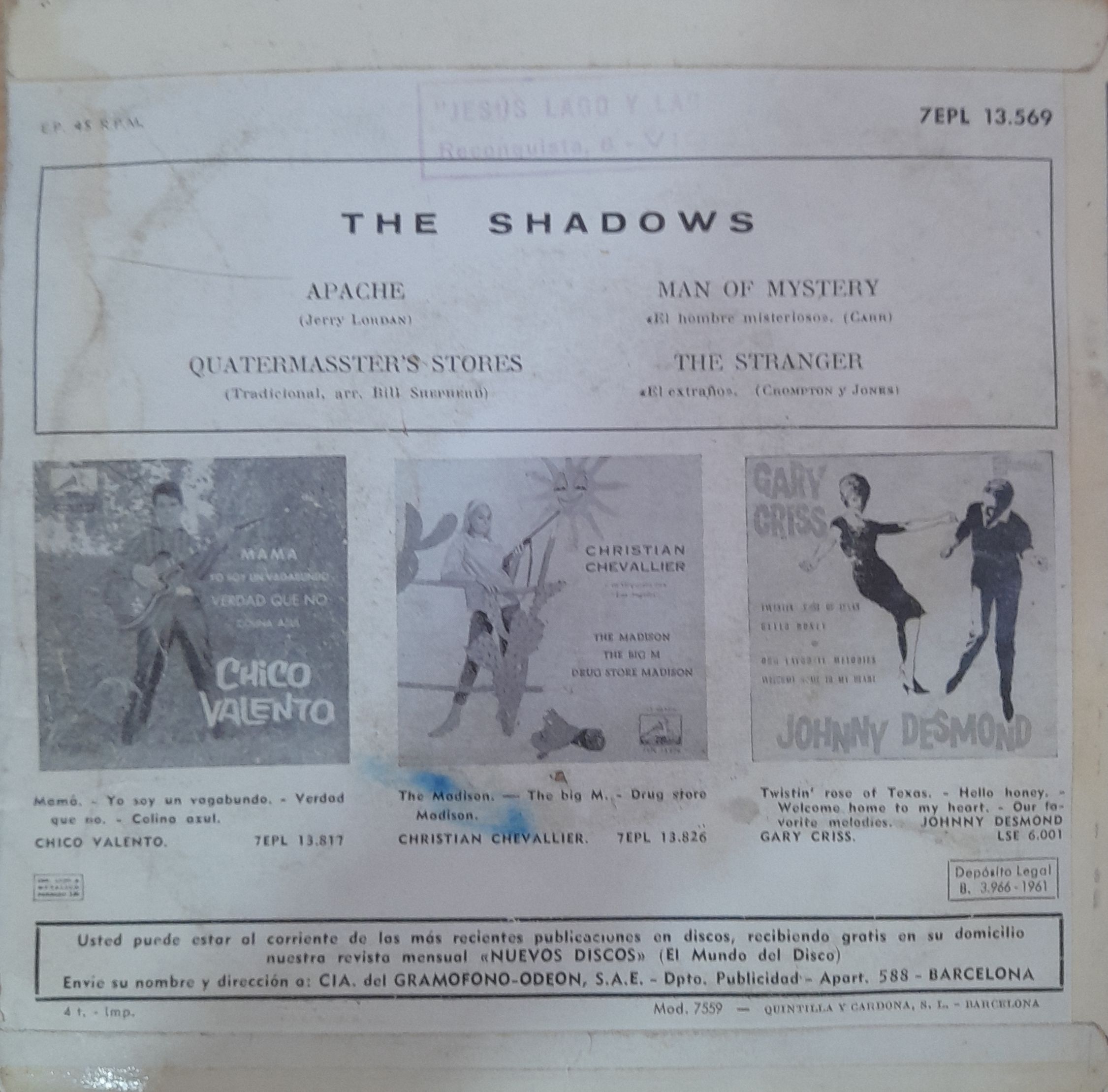 The Shadows, “Apache / Quartermaster’s Stores”. 7" EP - Imagen 2
