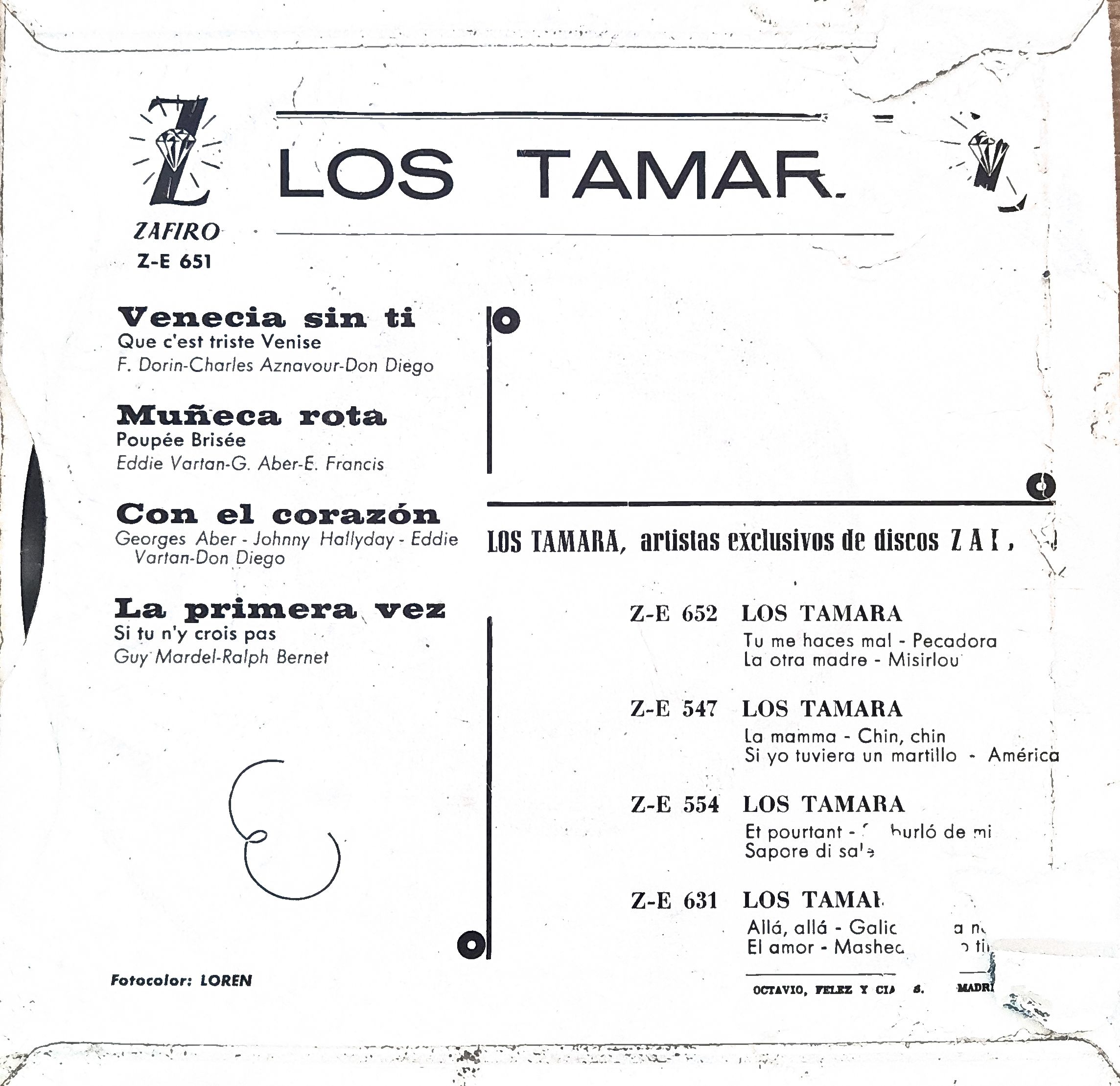 Los Tamara: “Venecia Sin Ti”. 7" EP - Imagen 2