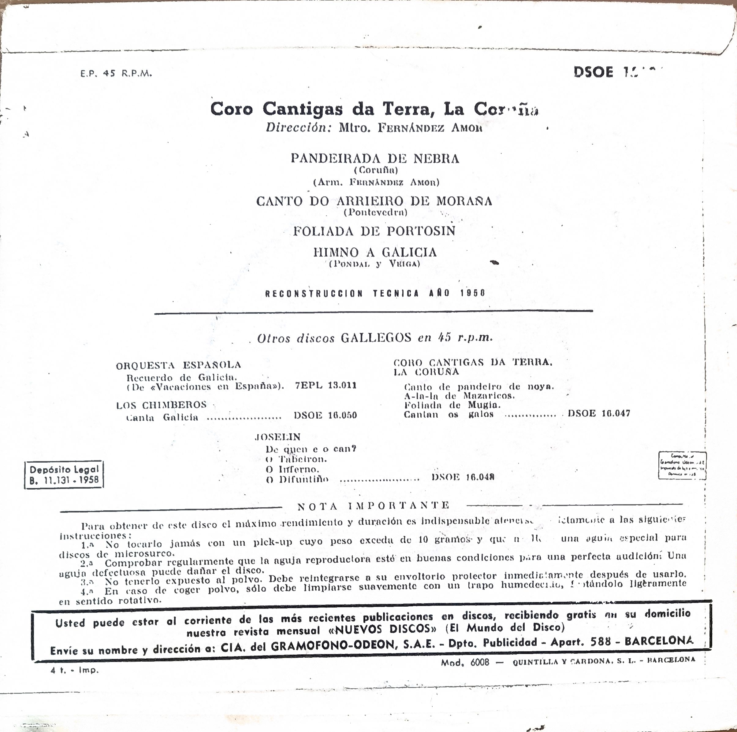 Cantigas da Terra: “Galicia”. 7" EP - Imagen 2