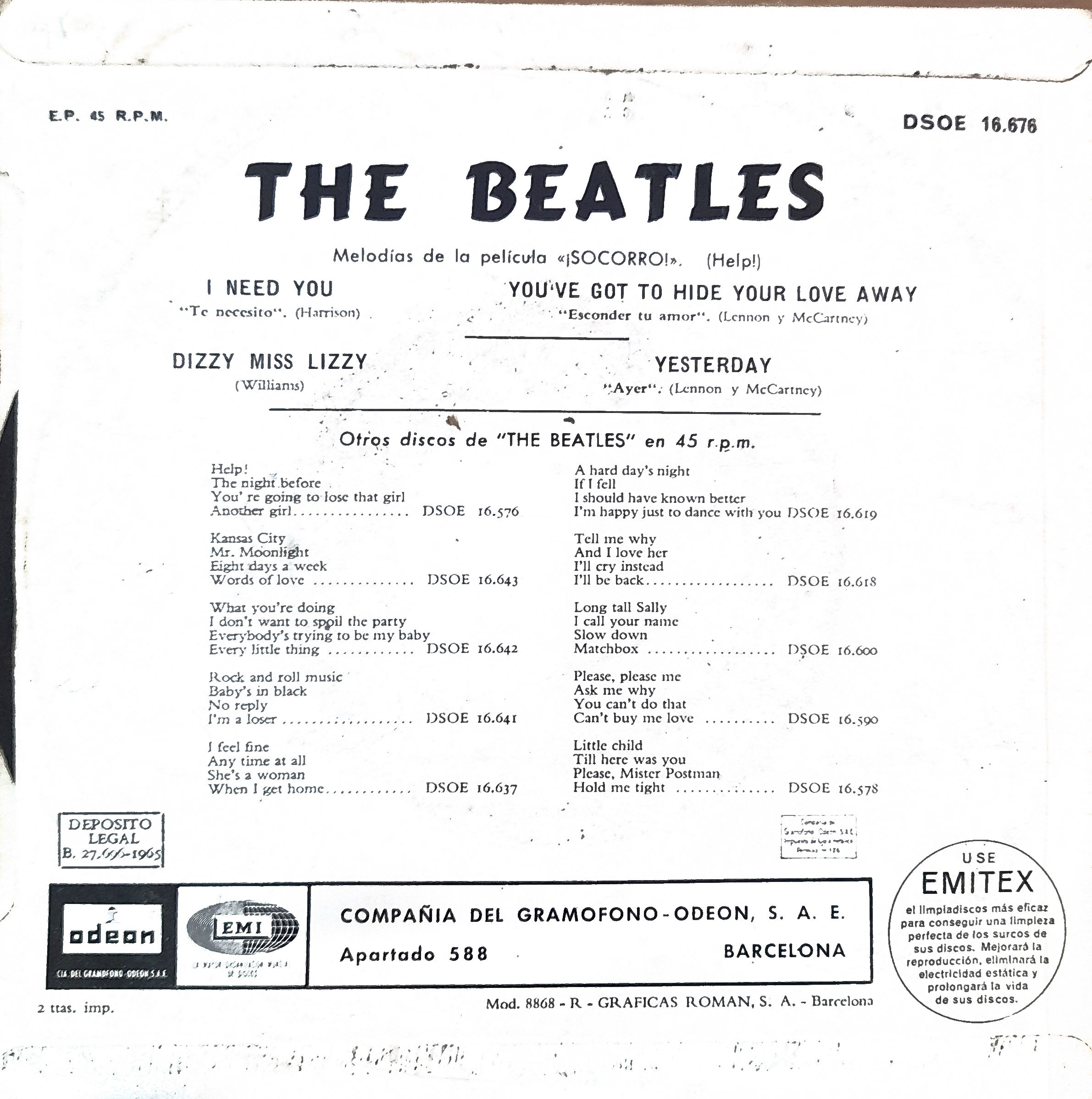 The Beatles: “Yesterday”. 7" EP - Imagen 2