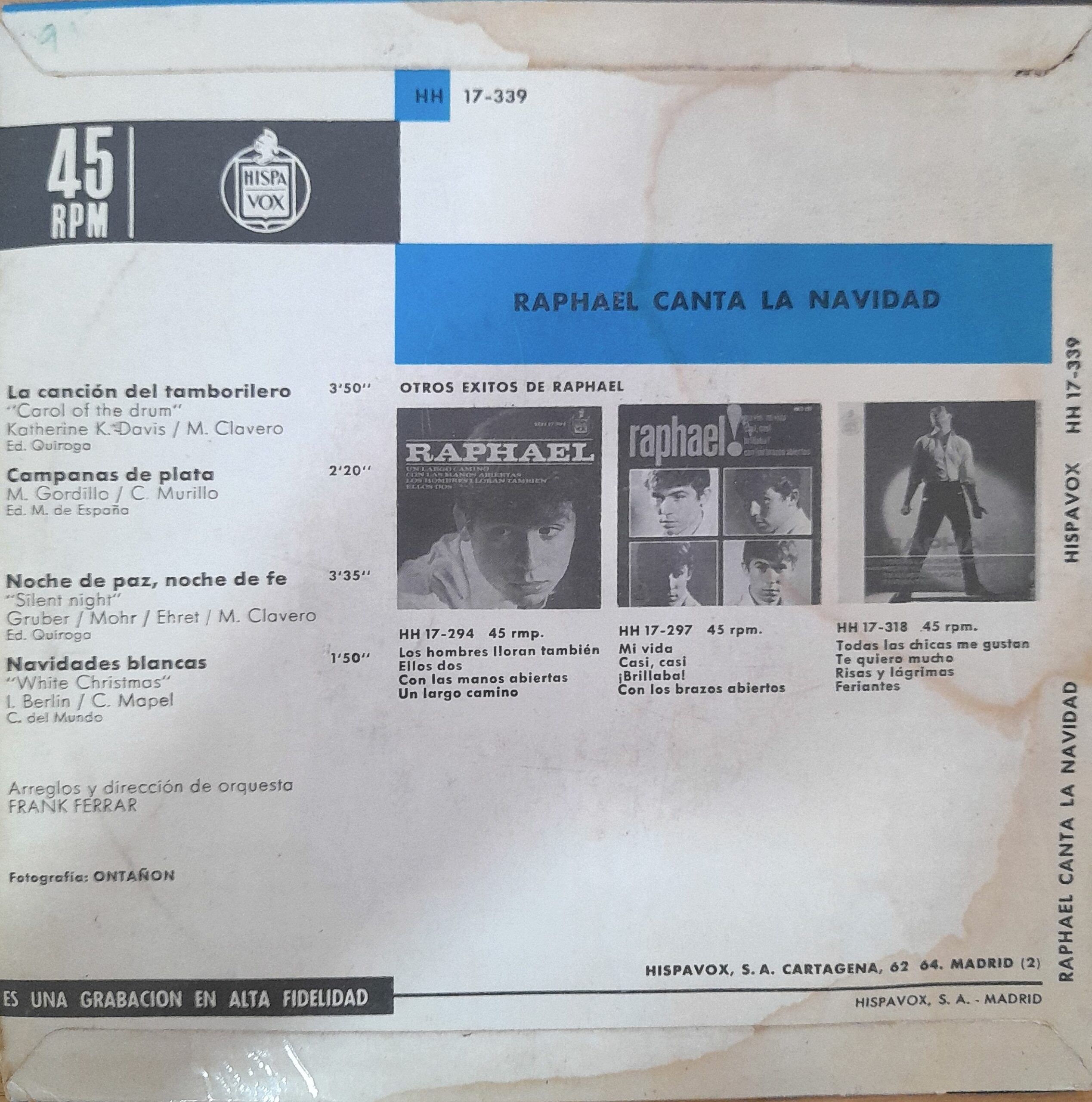 Raphael: “Raphael Canta La Navidad”. 7" EP - Imagen 2