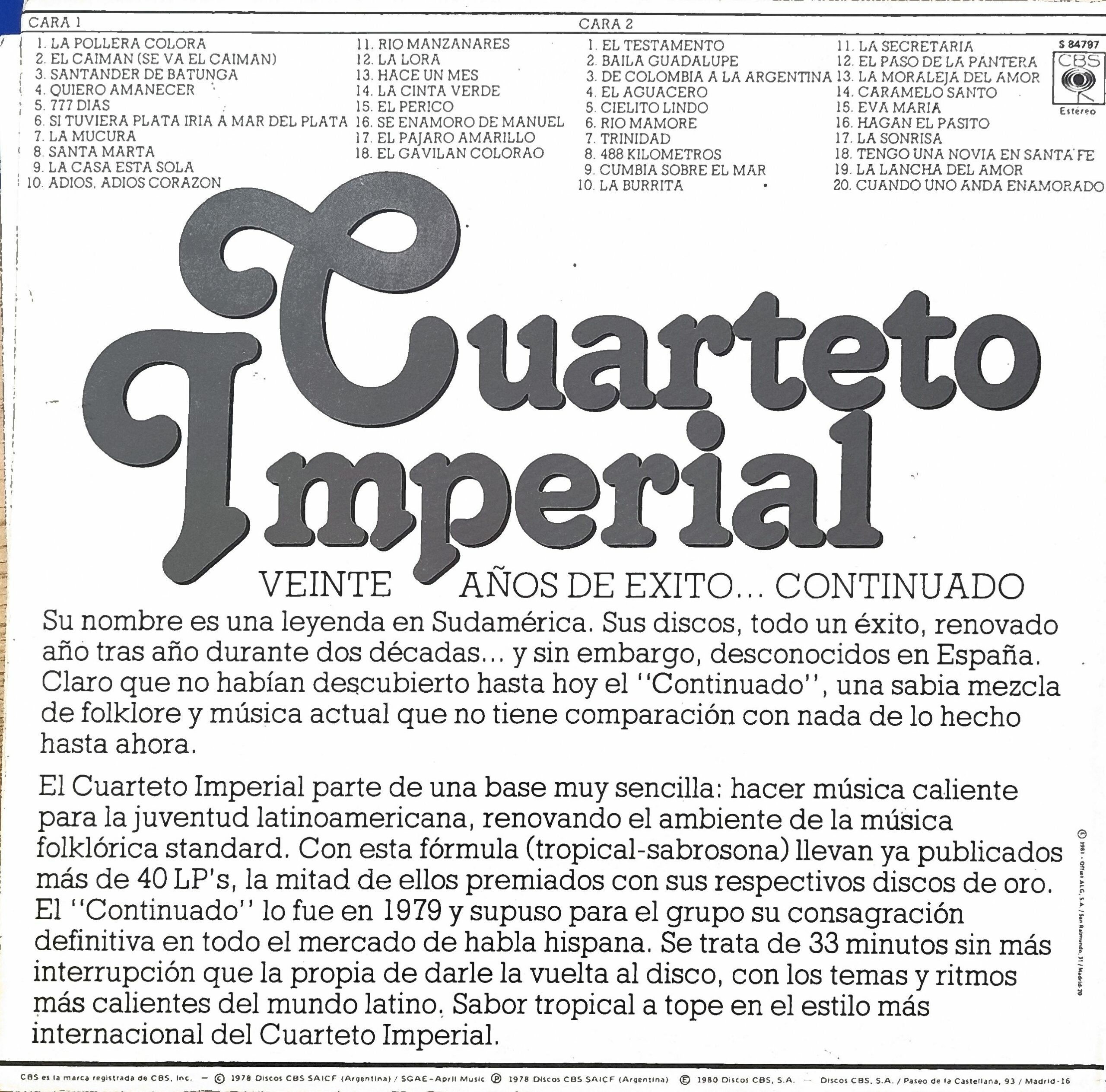 El Continuado del Cuarteto Imperial. 12" EP - Imagen 2